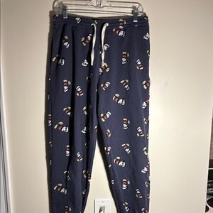 Blue Floral Print Track Pants with Elastic Waistband